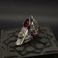 35g, Zulfiqar Sword Ring studded with Red Zircon stone  | 925 Sterling Silver Oxidized Ring | With Certificate of Authenticity and 925 Hallmark - caratsutra