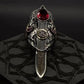 35g, Zulfiqar Sword Ring studded with Red Zircon stone  | 925 Sterling Silver Oxidized Ring | With Certificate of Authenticity and 925 Hallmark - caratsutra