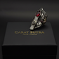 35g, Zulfiqar Sword Ring studded with Red Zircon stone  | 925 Sterling Silver Oxidized Ring | With Certificate of Authenticity and 925 Hallmark - caratsutra