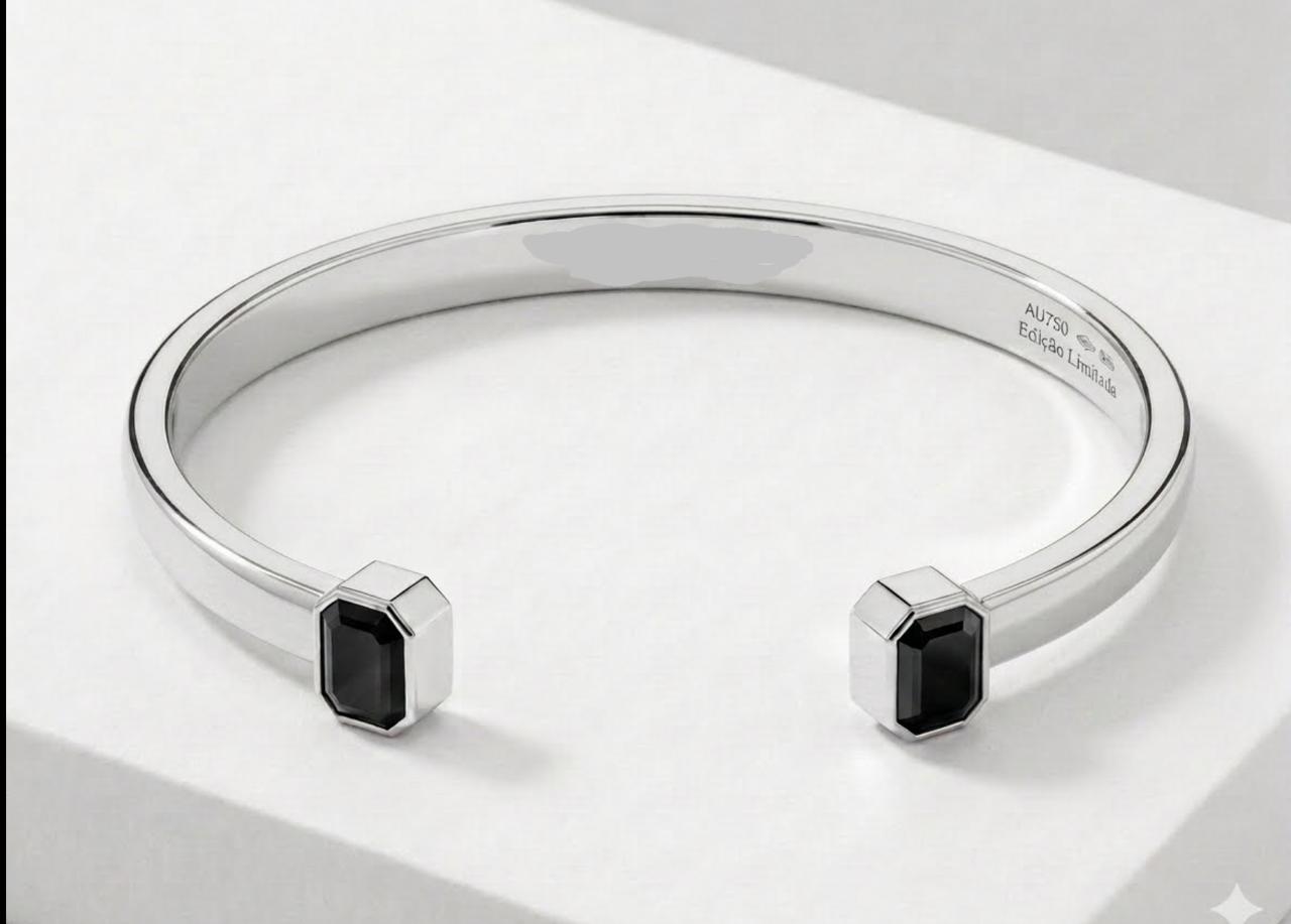 black and Blue Spinel Stone Adjustable Cuff Style Bangle/kadaa | 925 Sterling Silver Bracelet | With Certificate of Authenticity and 925 Hallmark