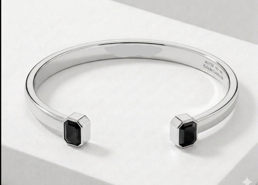 black and Blue Spinel Stone Adjustable Cuff Style Bangle/kadaa | 925 Sterling Silver Bracelet | With Certificate of Authenticity and 925 Hallmark