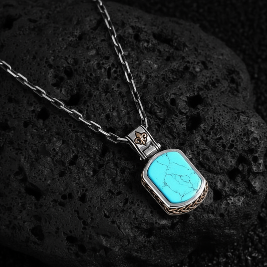 Fluer-de-Lis Designed Silver Pendant in 15ct Natural Turquoise, 925 Sterling Silver Pendant | With Certificate of Authenticity and 925 Hallmark