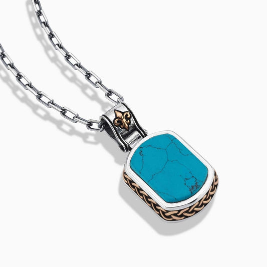 Fluer-de-Lis Designed Silver Pendant in 15ct Natural Turquoise, 925 Sterling Silver Pendant | With Certificate of Authenticity and 925 Hallmark