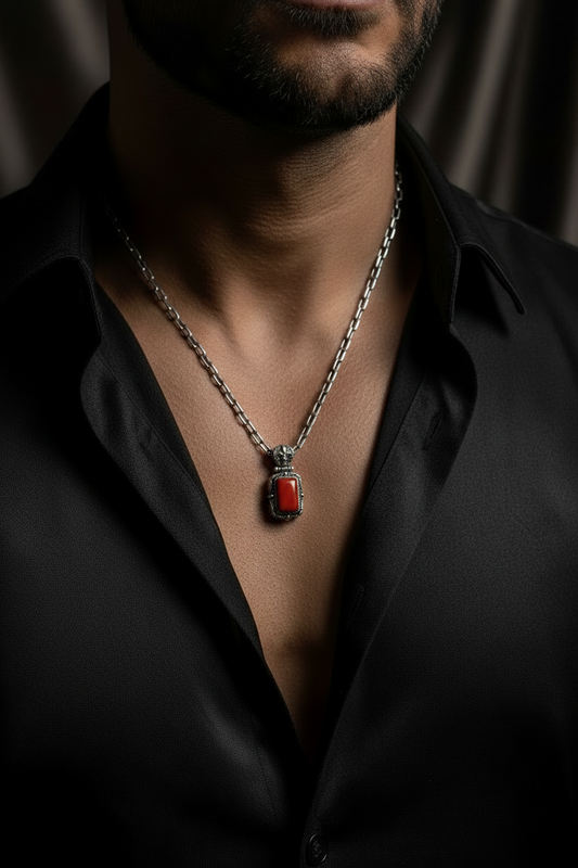 Fluer-de-Lis Designed Silver Pendant in 10 Ct Red Coral (Australian), 925 Sterling Silver Pendant | With Certificate of Authenticity and 925 Hallmark