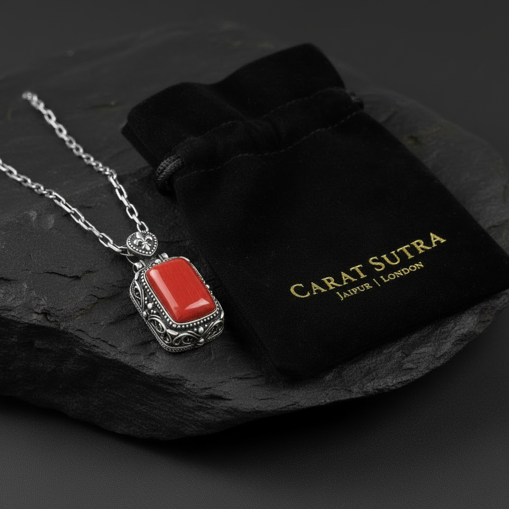Fluer-de-Lis Designed Silver Pendant in 10 Ct Red Coral (Australian), 925 Sterling Silver Pendant | With Certificate of Authenticity and 925 Hallmark