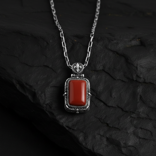 Fluer-de-Lis Designed Silver Pendant in 10 Ct Red Coral (Australian), 925 Sterling Silver Pendant | With Certificate of Authenticity and 925 Hallmark