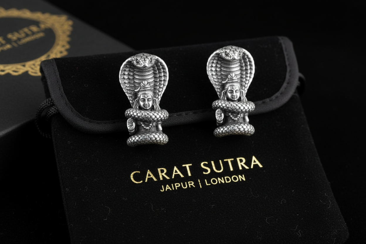 Unisex Antique finish Shiva Earrings | Rhodium Plated 925 Sterling Silver | With Certificate of Authenticity and 925 Hallmark - caratsutra