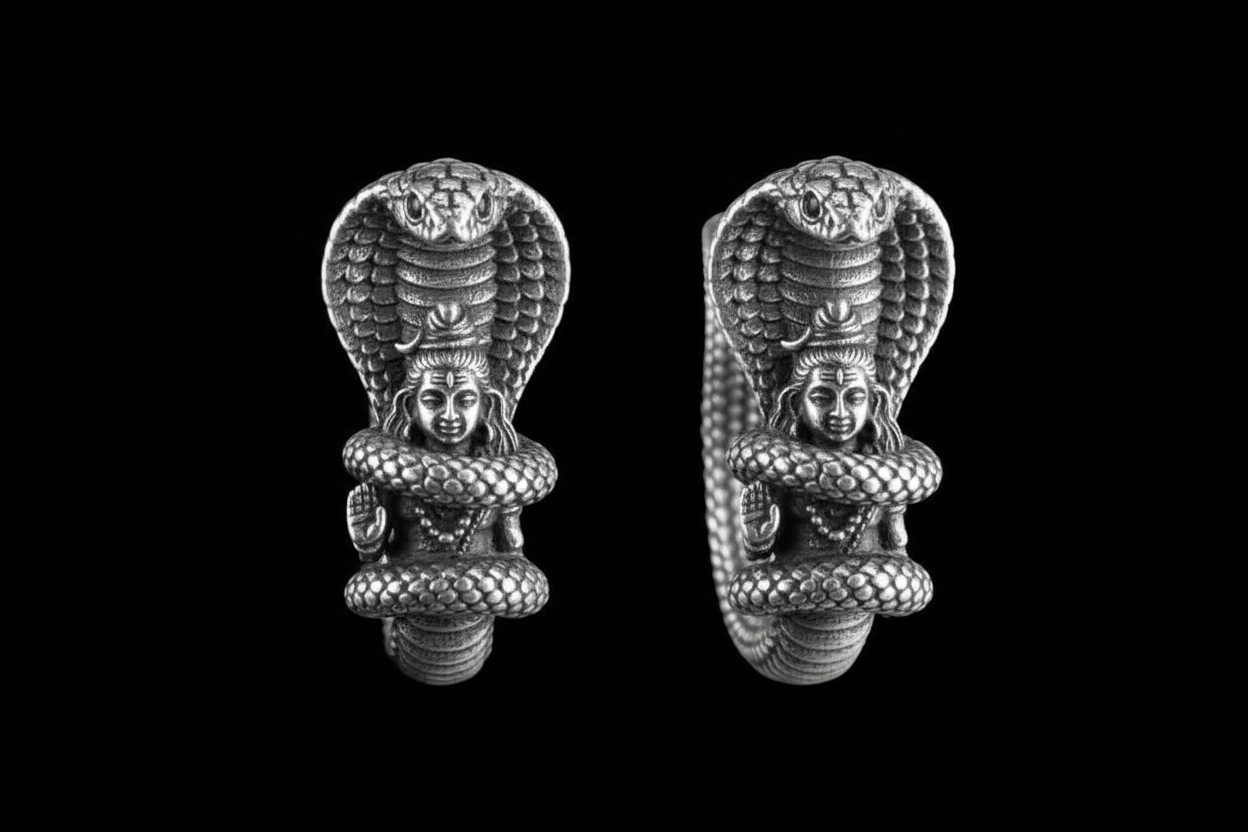 Unisex Antique finish Shiva Earrings | Rhodium Plated 925 Sterling Silver | With Certificate of Authenticity and 925 Hallmark - caratsutra