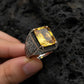 Rectangular Designed Turkish Style Ring with 13 ct Natural Yellow Citrine ,925 Sterling Silver Oxidized Ring | With Certificate of Authenticity and 925 Hallmark