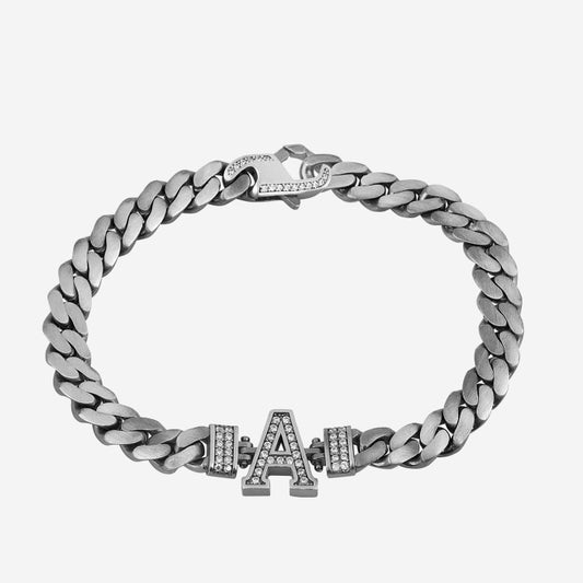 10mm Wide Solid Miami Cuban Link Bracelet with custom name initials studded with AAA white zircons | 925 Sterling Silver Bracelet | With Certificate of Authenticity and 925 Hallmark
