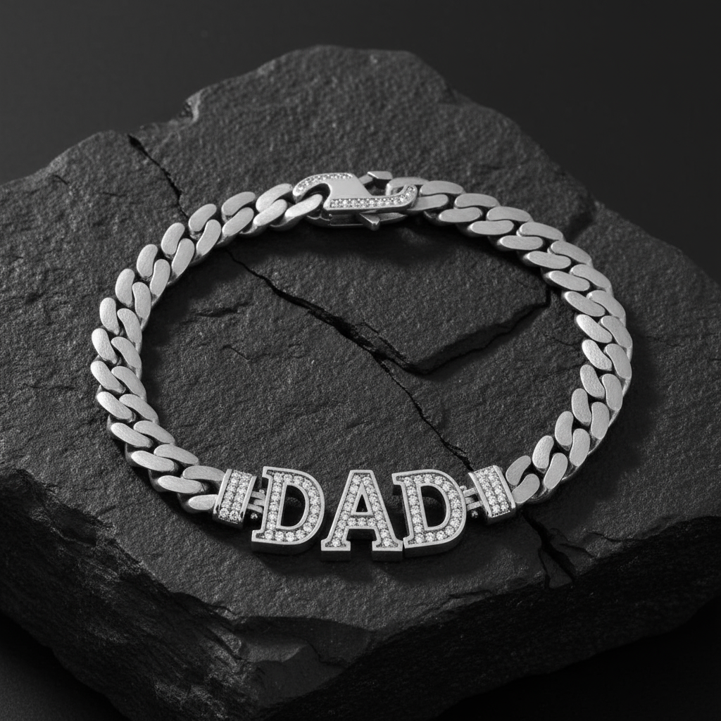 10mm Wide Solid Miami Cuban Link Bracelet with custom name initials studded with AAA white zircons | 925 Sterling Silver Bracelet | With Certificate of Authenticity and 925 Hallmark