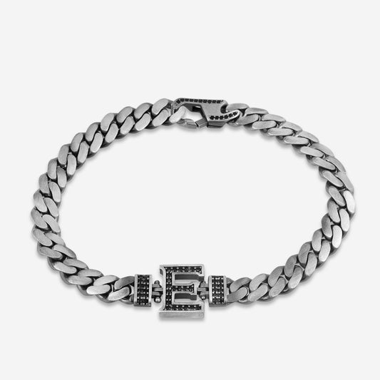 10mm Wide Solid Miami Cuban Link Bracelet with custom name initials studded with AAA black zircons | 925 Sterling Silver Bracelet | With Certificate of Authenticity and 925 Hallmark