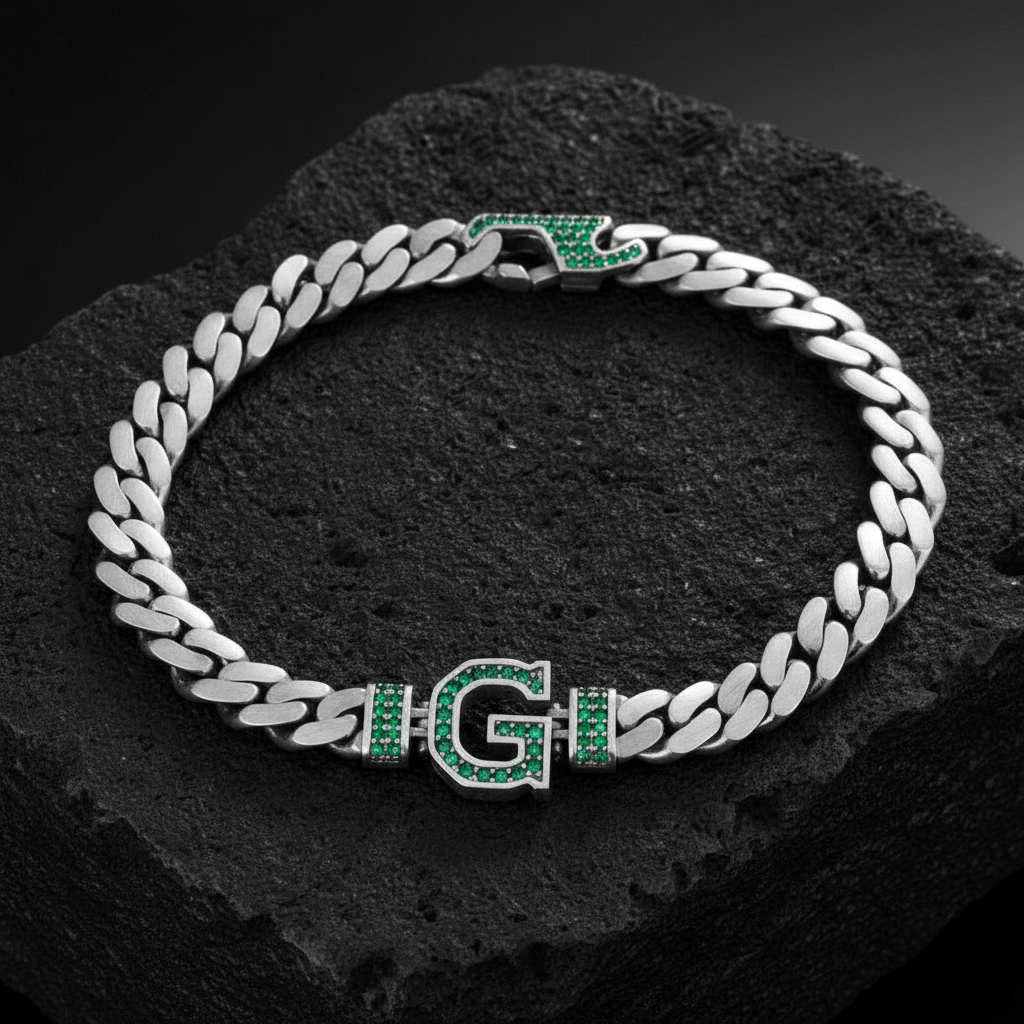 10mm Wide Solid Miami Cuban Link Bracelet with custom name initials studded with AAA black zircons | 925 Sterling Silver Bracelet | With Certificate of Authenticity and 925 Hallmark
