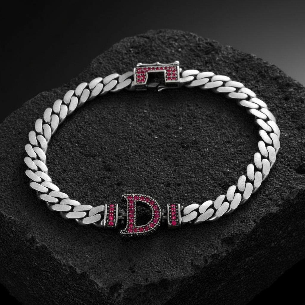 10mm Wide Solid Miami Cuban Link Bracelet with custom name initials studded with AAA black zircons | 925 Sterling Silver Bracelet | With Certificate of Authenticity and 925 Hallmark