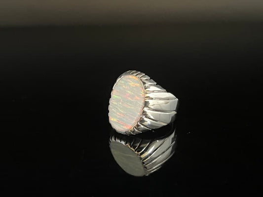 Unique Designed Turkish Style Ring with 12ct Fire Australian Opal | 925 Sterling Silver Oxidized Ring | With Certificate of Authenticity and 925 Hallmark