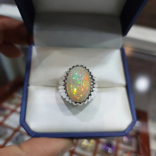 Unique Designed Turkish Style Ring with 12 carats Fire Ethiopean Opal | 925 Sterling Silver Oxidized Ring | With Certificate of Authenticity and 925 Hallmark