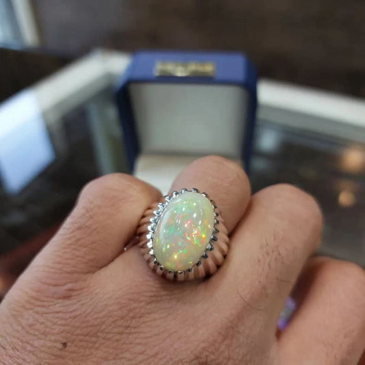 Unique Designed Turkish Style Ring with 12 carats Fire Ethiopean Opal | 925 Sterling Silver Oxidized Ring | With Certificate of Authenticity and 925 Hallmark