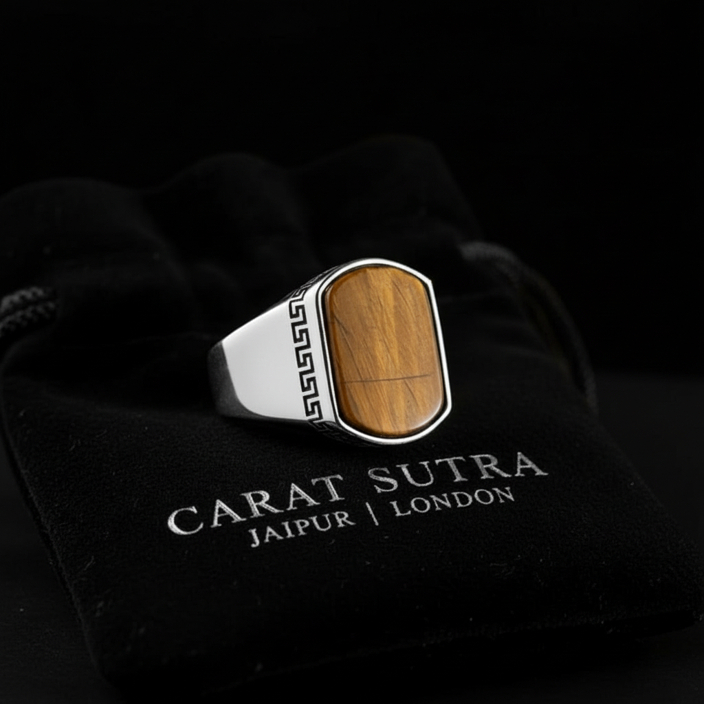 Turkish Style Ring with Natural Tiger Eye Stone | 925 Sterling Silver Oxidized Ring | With Certificate of Authenticity and 925 Hallmark