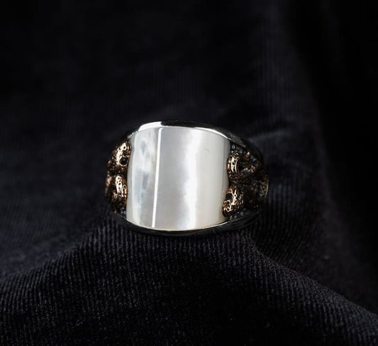 Unique Designed Turkish Style Curved Ring with Mother Of Pearl | 925 Sterling Silver Ring |With Certificate of Authenticity and 925 Hallmark