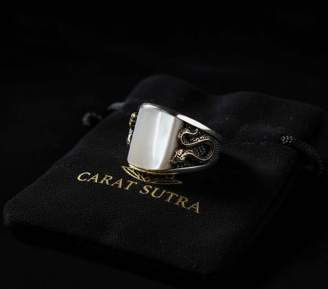 Unique Designed Turkish Style Curved Ring with Mother Of Pearl | 925 Sterling Silver Ring |With Certificate of Authenticity and 925 Hallmark