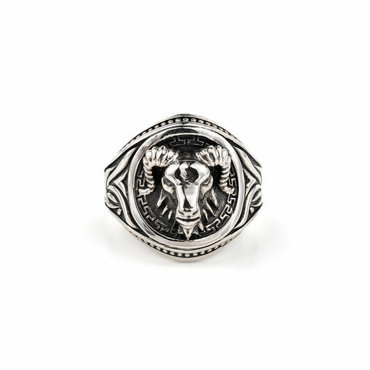 Unique Goat Ring with Versace design | 925 Sterling Silver Oxidized Ring | With Certificate of Authenticity and 925 Hallmark