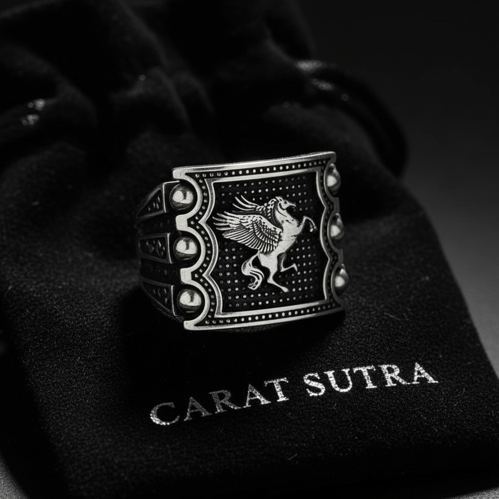 Premium Horse (Pegasus) Vintage Byzantine Style Signet Ring, Oxidized Sterling Silver 925 Ring | With Certificate of Authenticity and 925 Hallmark