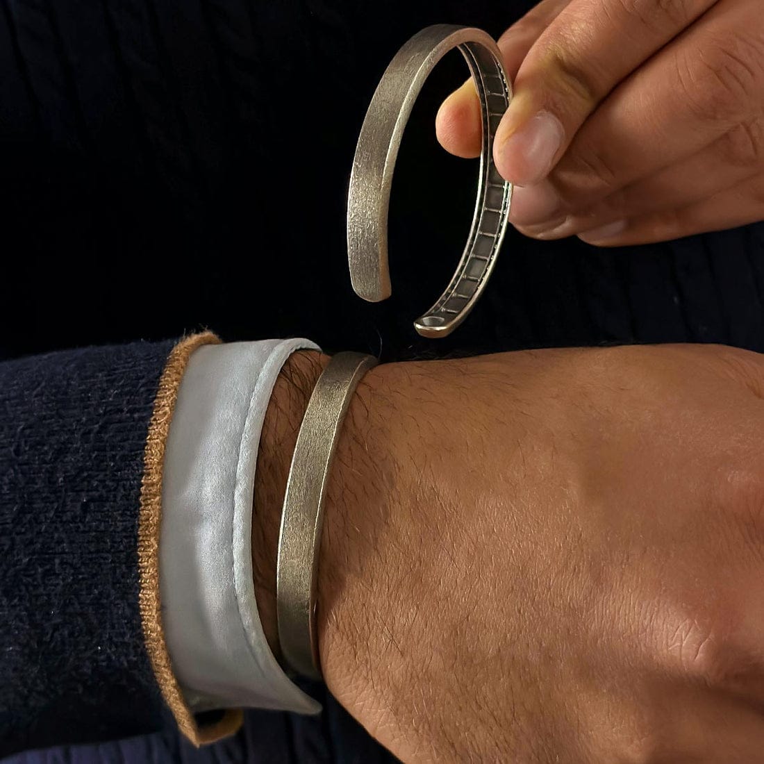 Brush & Matt Finish (Dark) Adjustable Cuff Style Bangle/kadaa/Handcuff | 925 Sterling Silver Bracelet | With Certificate of Authenticity and 925 Hallmark