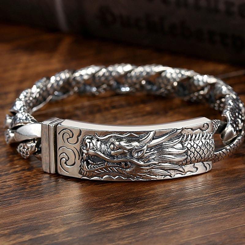 16mm wide Unique Embossed Dragon Bracelet for Men | 925 Sterling Silver Bracelet | With Certificate of Authenticity and 925 Hallmark
