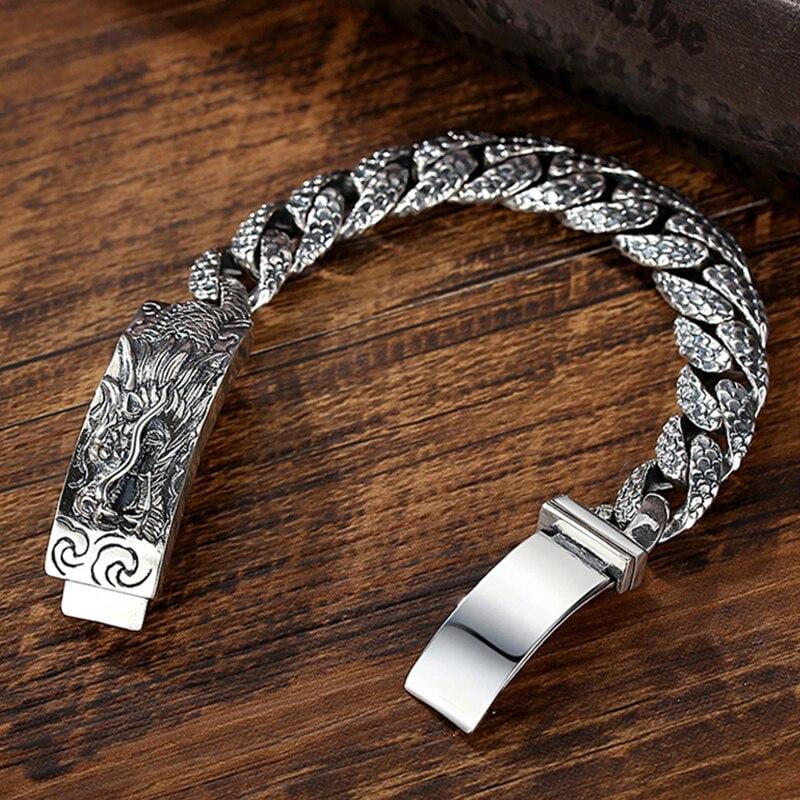 16mm wide Unique Embossed Dragon Bracelet for Men | 925 Sterling Silver Bracelet | With Certificate of Authenticity and 925 Hallmark