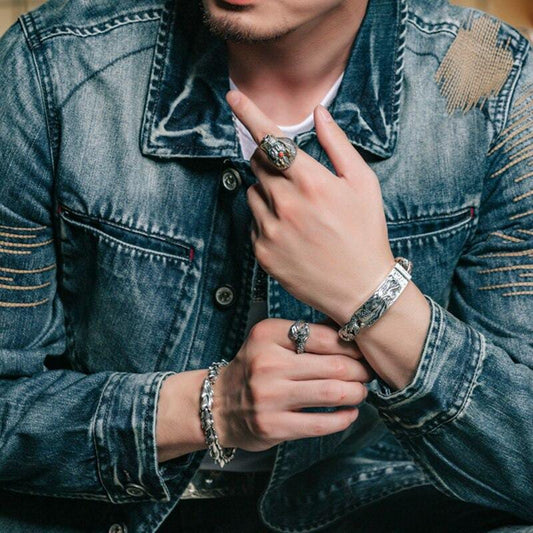 16mm wide Unique Embossed Dragon Bracelet for Men | 925 Sterling Silver Bracelet | With Certificate of Authenticity and 925 Hallmark