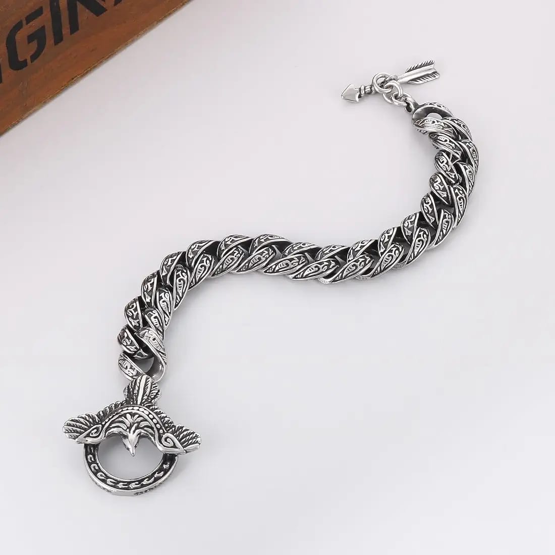 16mm wide Unique Embossed Eagle Bracelet for Men | 925 Sterling Silver Bracelet | With Certificate of Authenticity and 925 Hallmark