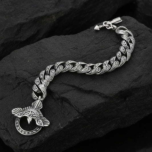 16mm wide Unique Embossed Eagle Bracelet for Men | 925 Sterling Silver Bracelet | With Certificate of Authenticity and 925 Hallmark