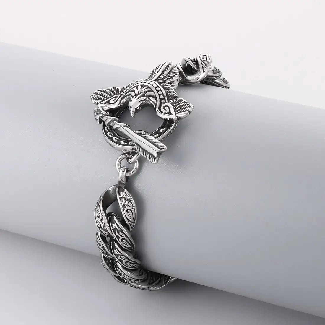 16mm wide Unique Embossed Eagle Bracelet for Men | 925 Sterling Silver Bracelet | With Certificate of Authenticity and 925 Hallmark