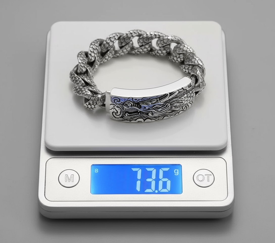 16mm wide Unique Embossed Dragon Bracelet for Men | 925 Sterling Silver Bracelet | With Certificate of Authenticity and 925 Hallmark