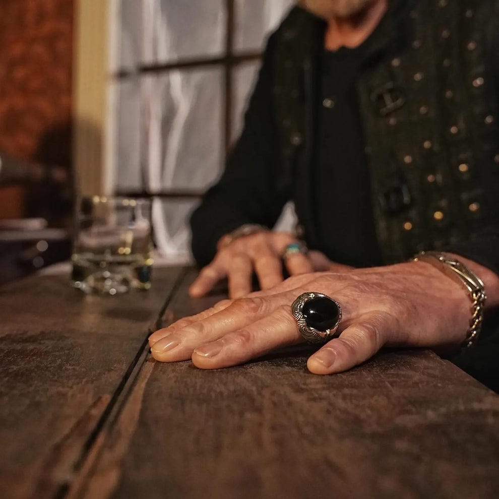 RARE PRINCE by CARAT SUTRA | Biker Guy, Oval shaped Turkish Style Ring with Natural Black Onyx (Sulemani Hakik) with Eagle| 925 Sterling Silver Oxidized Ring | Men's Jewelry | With Certificate of Authenticity and 925 Hallmark (Copy)