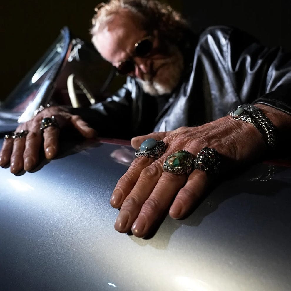 RARE PRINCE by CARAT SUTRA | Biker Guy, Oval shaped Turkish Style Ring with Natural Irani Turquoise (Firoza) with Eagle | 925 Sterling Silver Oxidized Ring | Men's Jewelry | With Certificate of Authenticity and 925 Hallmark