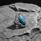 RARE PRINCE by CARAT SUTRA | Biker Guy, Oval shaped Turkish Style Ring with Natural Irani Turquoise (Firoza) with Eagle | 925 Sterling Silver Oxidized Ring | Men's Jewelry | With Certificate of Authenticity and 925 Hallmark