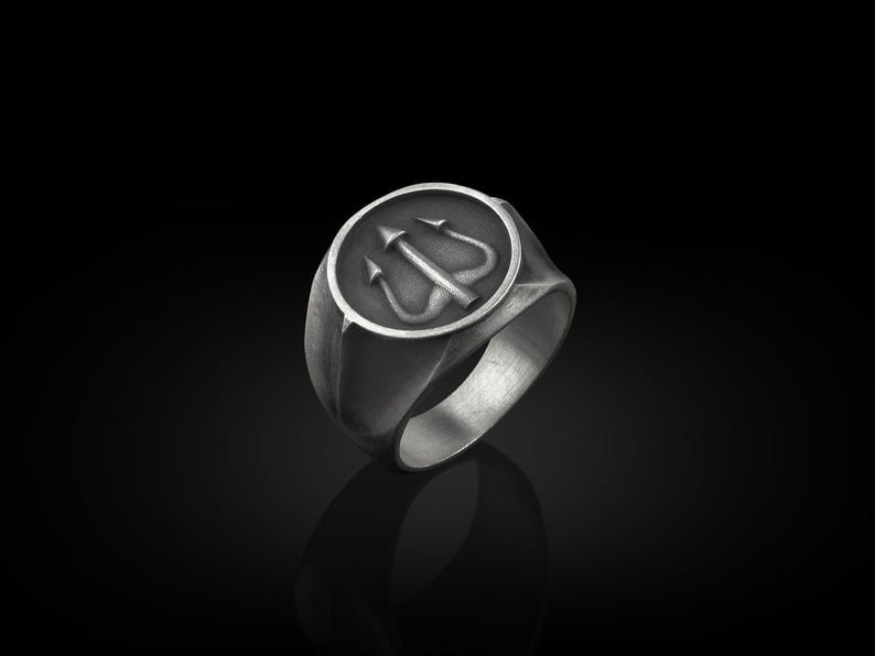 Exclusive Vintage Trishul Symbol Signet Style Ring for Men, Oxidized Sterling Silver 925 Ring | Jewellery for Men| With Certificate of Authenticity and 925 Hallmark