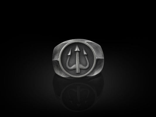 Exclusive Vintage Trishul Symbol Signet Style Ring for Men, Oxidized Sterling Silver 925 Ring | Jewellery for Men| With Certificate of Authenticity and 925 Hallmark