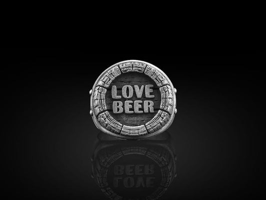 Exclusive Vintage LOVE BEER Fantasy Signet Style Ring for Men, Oxidized Sterling Silver 925 Ring | Jewellery for Men| With Certificate of Authenticity and 925 Hallmark