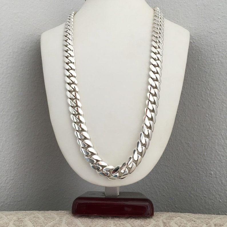 18mm Wide Solid Miami Cuban Link Chain | 925 Sterling Silver Chain | Men's Jewelry | With Certificate of Authenticity and 925 Hallmark