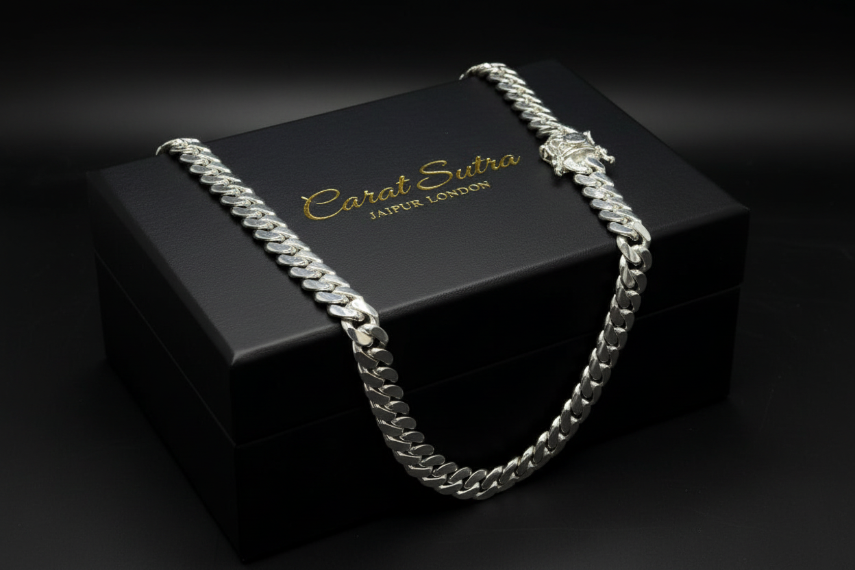 18mm Wide Solid Miami Cuban Link Chain | 925 Sterling Silver Chain | Men's Jewelry | With Certificate of Authenticity and 925 Hallmark - caratsutra
