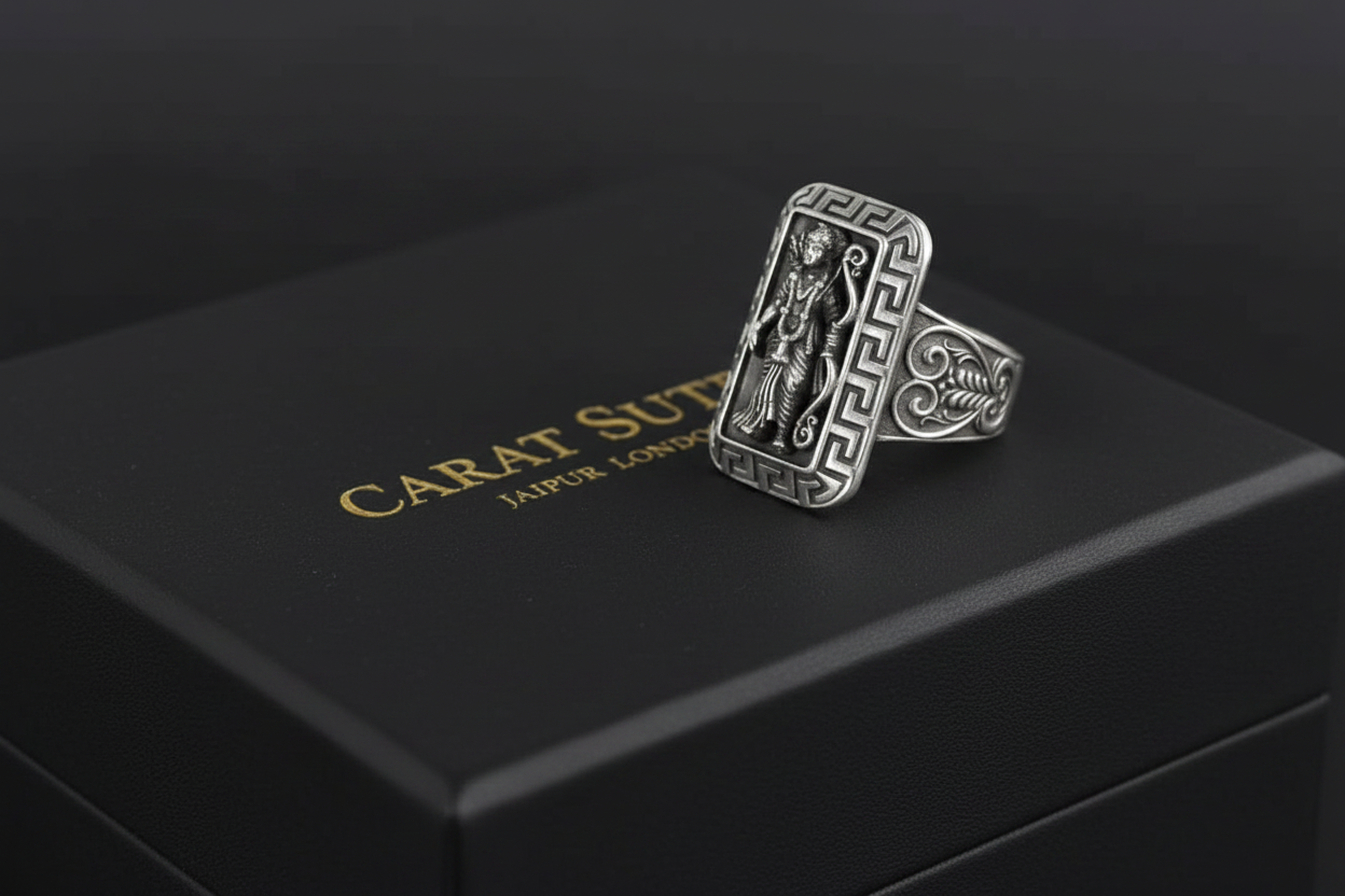 Antique Designed Ram Bhagwan Ring | 925 Sterling Silver Oxidized Ring | Men's Jewelry | With Certificate of Authenticity and 925 Hallmark - caratsutra