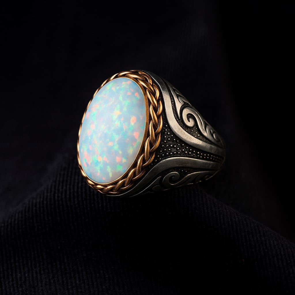 Unique Designed Turkish Style Ring with Excellent quality 12ct Fire Australian Opal | 925 Sterling Silver Oxidized Ring | With Certificate of Authenticity and 925 Hallmark