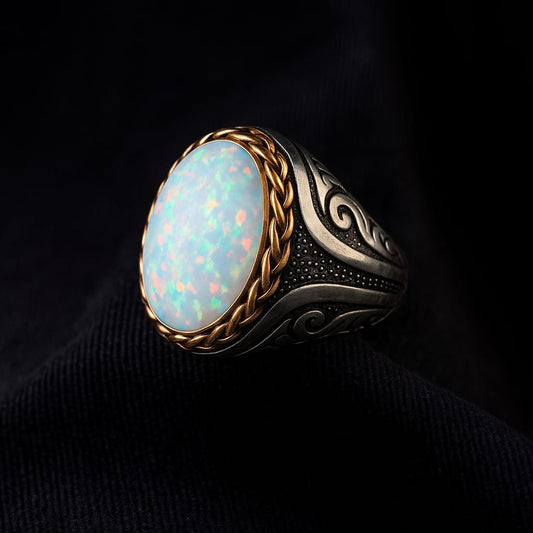 Unique Designed Turkish Style Ring with Excellent quality 12ct Fire Australian Opal | 925 Sterling Silver Oxidized Ring | With Certificate of Authenticity and 925 Hallmark