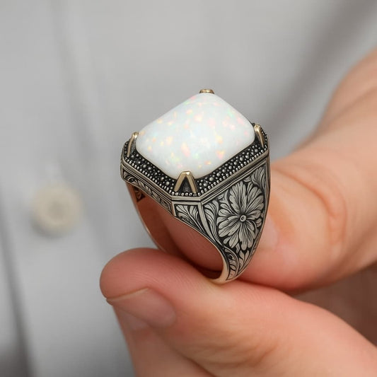Unique Designed Turkish Style Ring with Excellent quality 10ct Fire Australian Opal | 925 Sterling Silver Oxidized Ring | With Certificate of Authenticity and 925 Hallmark