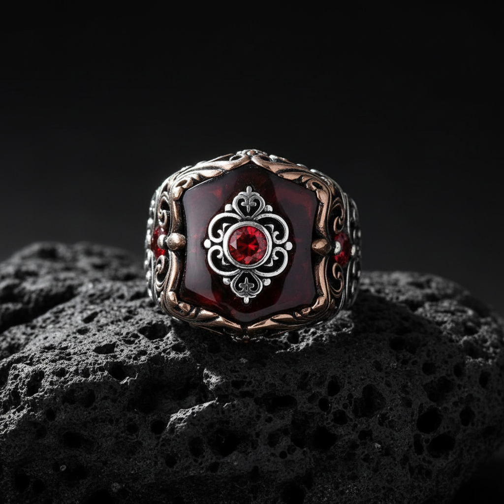 Unique Turkish Style Ring with 10.5 Ct Natural Hessonite (Gomed)| 925 Sterling Silver Oxidized Ring | Men's Jewelry | With Certificate of Authenticity and 925 Hallmark