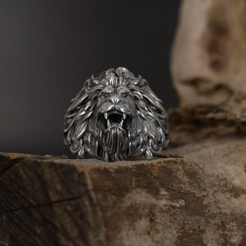 RARE PRINCE by CARAT SUTRA | Unique Designed Ferocious Lion Ring | 925 Sterling Silver Oxidized Ring | Men's Jewelry | With Certificate of Authenticity and 925 Hallmark - caratsutra