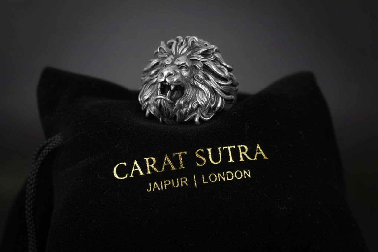 RARE PRINCE by CARAT SUTRA | Unique Designed Ferocious Lion Ring | 925 Sterling Silver Oxidized Ring | Men's Jewelry | With Certificate of Authenticity and 925 Hallmark - caratsutra