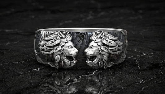 RARE PRINCE by CARAT SUTRA | Unique Designed Band Ring with Lion | 925 Sterling Silver Oxidized Ring | Men's Jewelry | With Certificate of Authenticity and 925 Hallmark
